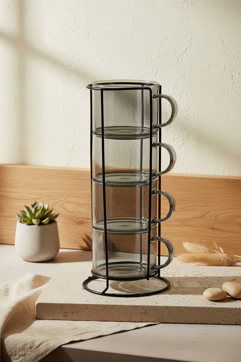 Koppset med ställ, grå