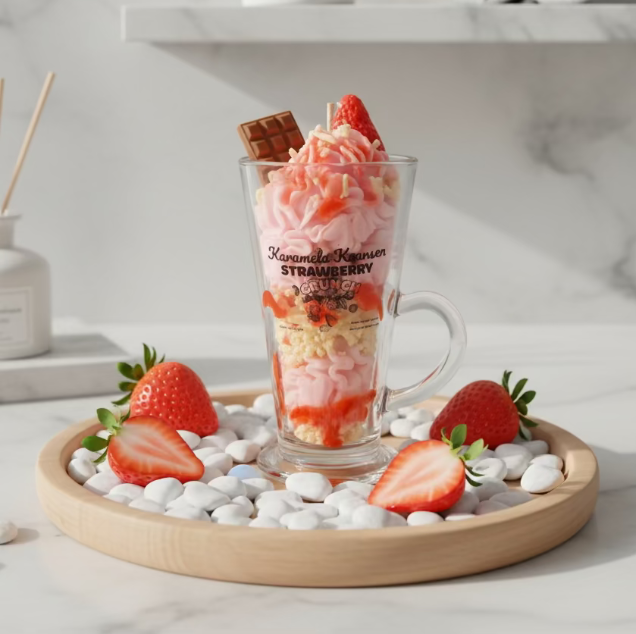 Handgjort ljus - Jordgubbsdessert