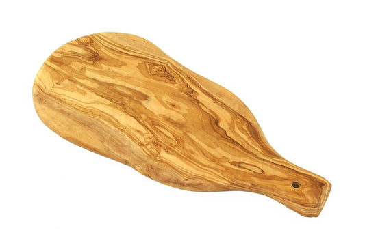 Serveringsbräda med handtag, längd ca 33–35 cm, olivträ