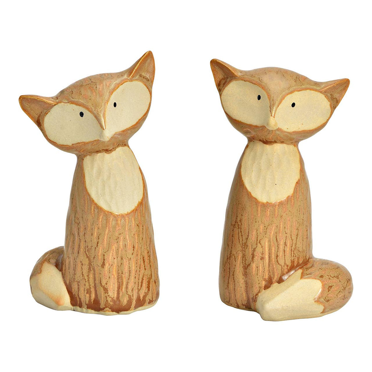 Rävar i stengods, 2-pack, beige, höjd 14 cm.