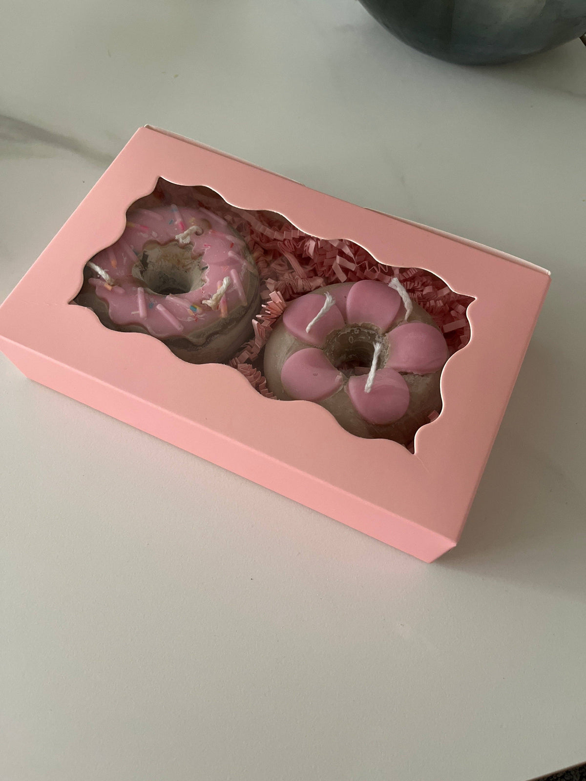 Donut-presentask – Set med 2 handgjorda donutljus