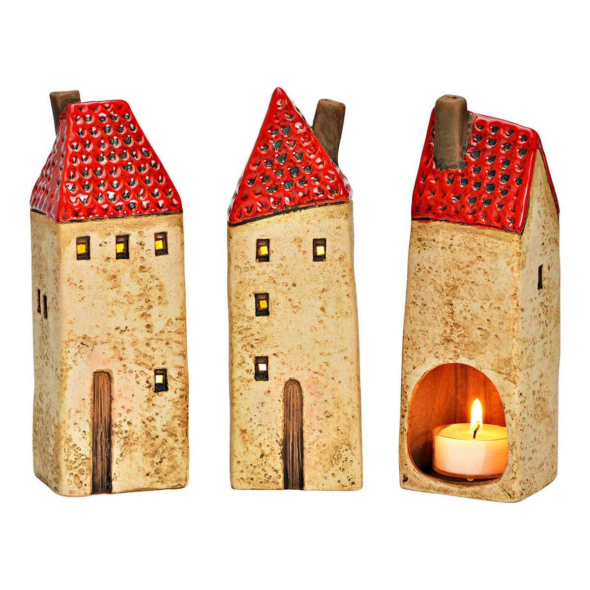 Ljuslykta i stengods, 3-delar. Höjd 18 cm.