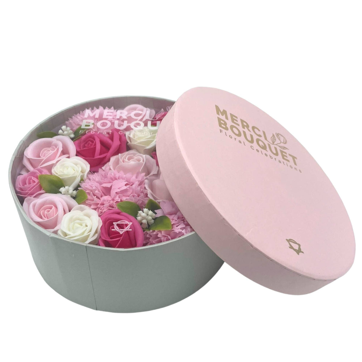 Elegant presentlåda med tvålblommor, flera varianter